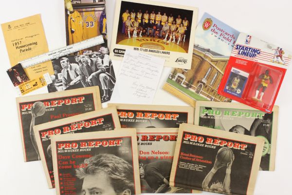 1957-98 Basketball Memorabilia Collection - Lot of 17 w/ Milwaukee Bucks Pro Report, MOC Magic Johnson Starting Lineup & More