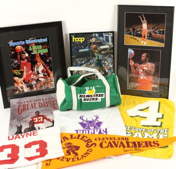 1980s-2000s Basketball Football Baseball Memorabilia Collection - Lot of 18 w/ World B. Free Signed Photos/Pennant, Posters and More