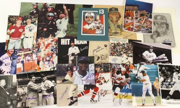 1970s-2000s Baseball Football Basketball Hockey Signed Photo Collection - Lot of 25 w/ Rickey Henderson, Don Mattingly, Joe Montana, Dan Marino & More