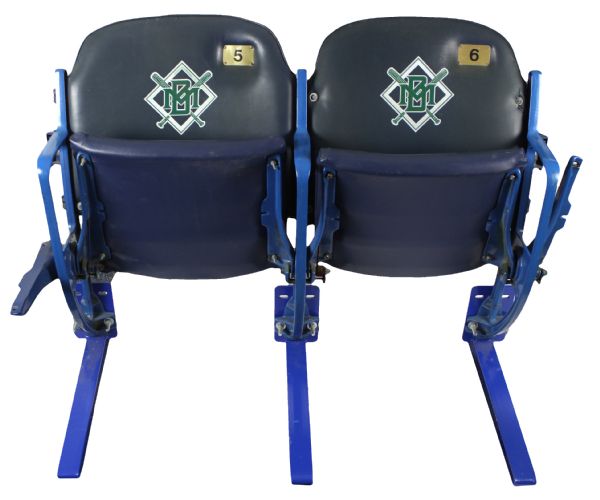 1994-2000 Milwaukee Brewers Milwaukee County Stadium Padded Seats - Lot of 2 (MEARS LOA/Sales Paperwork)