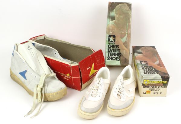1970s Chris Evert Tennis Shoes & Wilson Coach Wooden Basketball Shoes - Lot of 3 Pairs