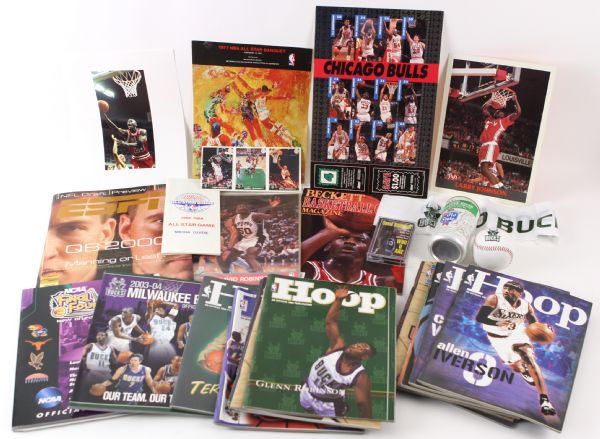 1980s-2000s Basketball Memorabilia Collection - Lot of 75 w/ Publications, Photos, Final Four, Milwaukee Bucks Old Style Can & More