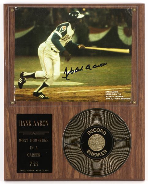 1974 Hank Aaron Atlanta Braves Signed 12" x 15" Record Breakers Display (JSA) 554/755