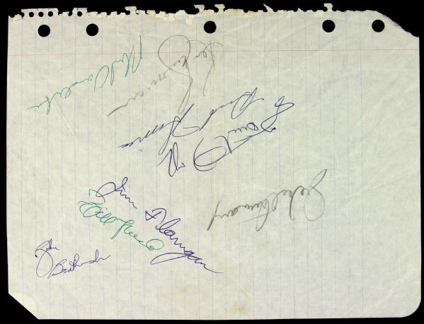 1968 Green Bay Packers Multi Signed Notebook Sheet w/ 8 Signatures Includign Forrest Gregg, Jim Flanigan, Zeke Bratkowski & More (JSA)