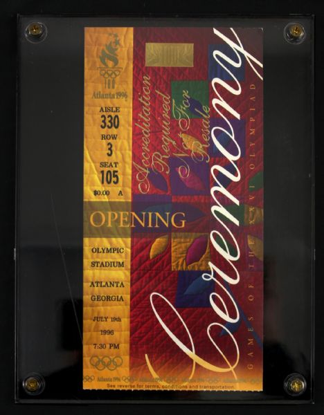1996 Atlanta Summer Olympics Opening Ceremony Media Ticket 