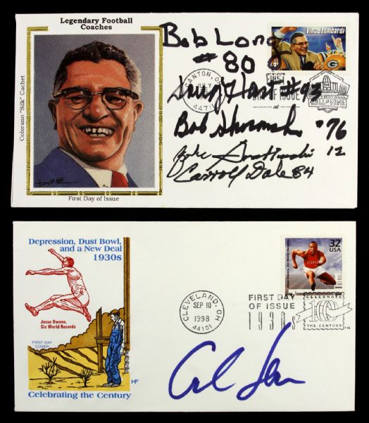 1997-98 Carl Lewis & Green Bay Packers Multi Signed First Day Envelope Collection - Lot of 2 (JSA)
