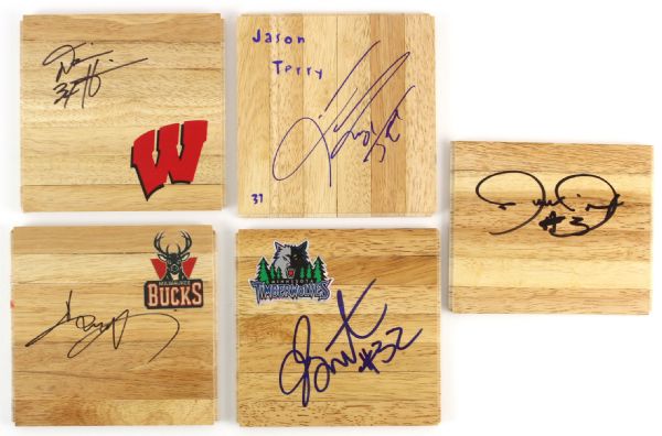 2000s Jason Terry Joe Smith Devin Harris Yi Jianlian Juan Dixon Signed Floor Sections - Lot of 5 (JSA)