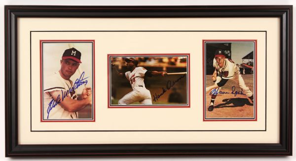 1980s  Warren Spahn Eddie Mathews Milwaukee Braves Signed 11" x 20" Framed Display (JSA)