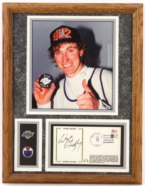 1980s-90s Wayne Gretzky Oilers/Kings Signed 13" x 18" Framed Display (JSA)