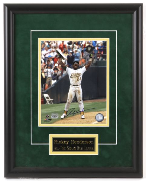 2000s Rickey Henderson Oakland Athletics Signed 16" x 20" Framed Display (JSA)