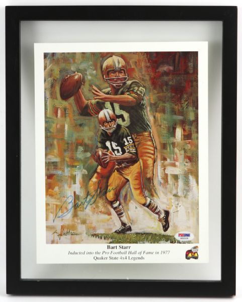 1990s Bart Starr Green Bay Packers Signed 12" x 15" Framed Lithograph (PSA/DNA)