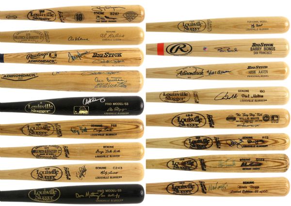 1980s-2000s Signed Baseball Bat Collection - Lot of 16 w/ Alan Trammel Game Used, Hank Aaron, Willie Mays, Tony Gwynn, Kirby Puckett & More (JSA)