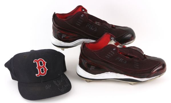 2004 Manny Ramirez Boston Red Sox Game Worn Cleats & Signed Game Worn Cap - Lot of 2 (MEARS LOA/JSA)