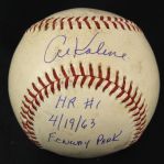 1963 (April 19) Al Kaline Detroit Tigers Signed OAL Croning Fenway Park Game Used Home Run Baseball (MEARS LOA/JSA)