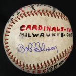 1965 (April 28) Bob Gibson St. Louis Cardinals Signed ONL Giles Milwaukee County Stadium Game Used Victory Baseball (MEARS LOA/JSA)