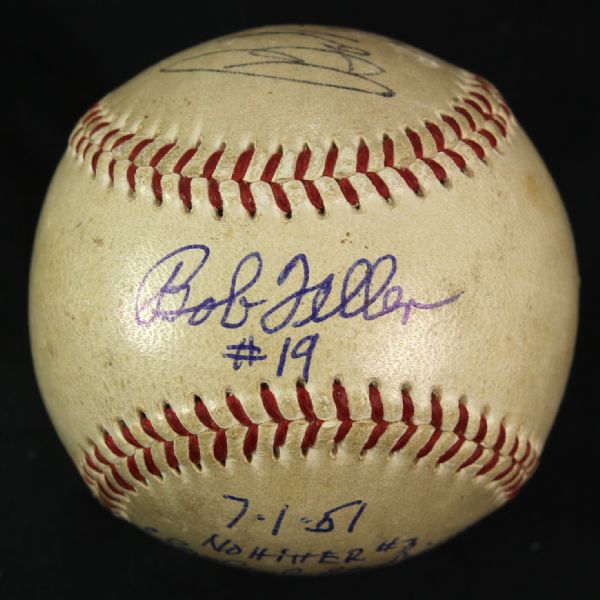 1951 (July 1) Bob Feller No Hitter Cleveland Indians Signed OAL Harridge Cleveland Stadium Game Used Baseball (MEARS LOA/JSA) Fellers 3rd No Hitter