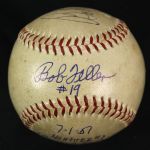 1951 (July 1) Bob Feller No Hitter Cleveland Indians Signed OAL Harridge Cleveland Stadium Game Used Baseball (MEARS LOA/JSA) Fellers 3rd No Hitter