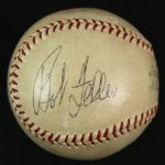 1951 (July 1) Bob Feller No Hitter Cleveland Indians Signed OAL Harridge Cleveland Stadium Game Used Baseball (MEARS LOA/JSA) Feller's 3rd No Hitter