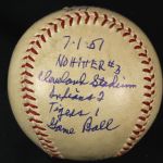 1951 (July 1) Bob Feller No Hitter Cleveland Indians Signed OAL Harridge Cleveland Stadium Game Used Baseball (MEARS LOA/JSA) Feller's 3rd No Hitter