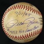 1985 (September 11) Pete Rose Cincinnati Reds Signed ONL Feeney Riverfront Stadium Game Used Baseball (MEARS LOA/JSA) Rose Passes Cobb With Career Hit 4,192 
