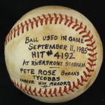 1985 (September 11) Pete Rose Cincinnati Reds Signed ONL Feeney Riverfront Stadium Game Used Baseball (MEARS LOA/JSA) Rose Passes Cobb With Career Hit 4,192 