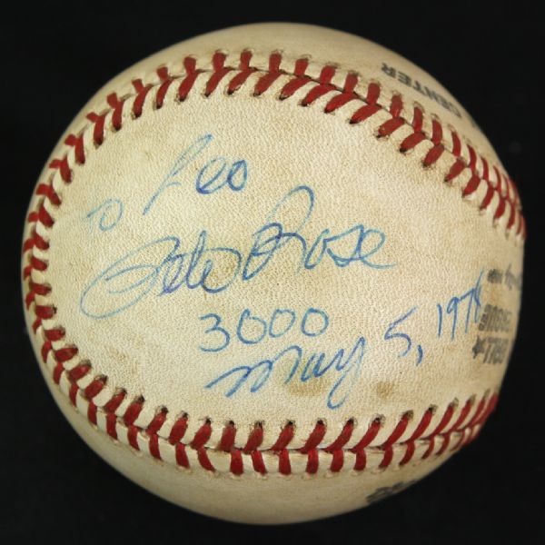 1978 (May 5) Pete Rose Cincinnati Reds Signed ONL Feeney Riverfront Stadium Game Used Baseball (MEARS LOA) Roses 3,000th Career Hit Game