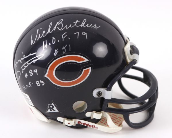 2000s Dick Butkus Mike Ditka Gale Sayers Chicago Bears Signed Mini Helmet (JSA)
