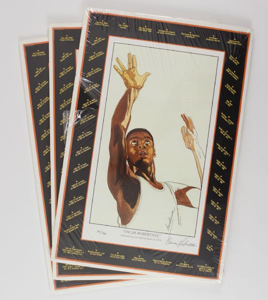1995 Oscar Robertson Milwaukee Bucks Signed 15" x 24" Career Achievements Lithograph - Lot of 3 (JSA)