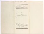 1934 Joe Sewell Jacob Ruppert William Harridge Signed American League Uniform Player's Contract (JSA)