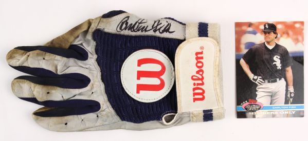 1980s Carlton Fisk Chicago White Sox Signed Game Worn Batting Glove (MEARS LOA/JSA)