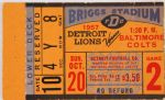 1957 (October 20) Detroit Lions Baltimore Colts ONFL Bell Briggs Stadium Game Used Football w/ Ticket Stub (MEARS LOA)