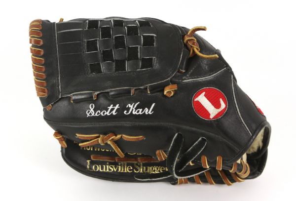 1996-97 Scott Karl Milwaukee Brewers Signed Game Used Louisville Slugger Mitt (MEARS LOA)