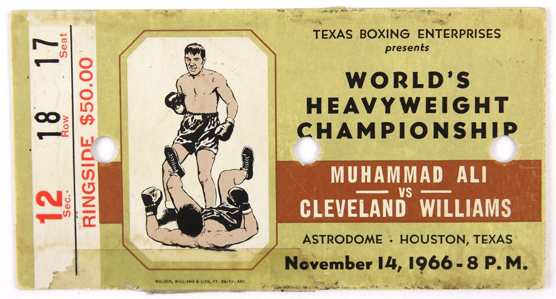 1966 (November 14) Muhammad Ali Cleveland Williams Heavyweight Title Bout Ticket Stub