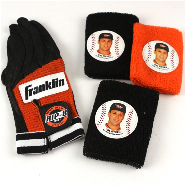 1991-95 Cal Ripken Jr. Baltimore Orioles Game Worn Batting Glove & Wristband Collection - Lot of 4 (MEARS LOA)