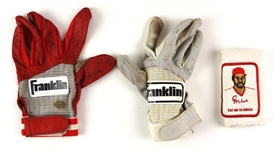 1980s-90s Ozzie Smith St. Louis Cardinals Game Worn Say No To Drugs Wristband & Batting Gloves - Lot of 3 (MEARS LOA)