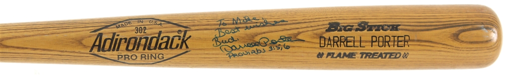 1980-82 Darrell Porter Royals/Cardinals Signed Adirndack Professional Model Bat (Full JSA Letter)