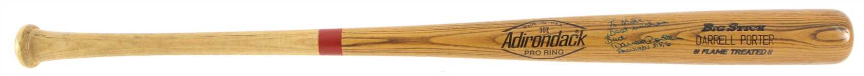1980-82 Darrell Porter Royals/Cardinals Signed Adirndack Professional Model Bat (Full JSA Letter)