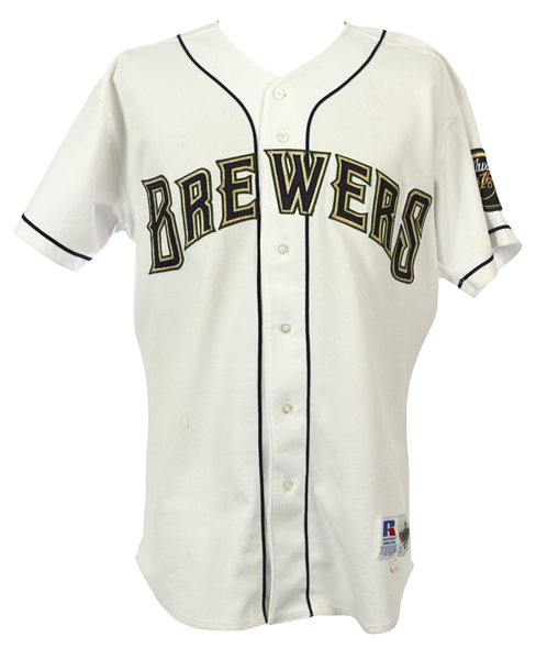 1996 Tim Unroe Milwaukee Brewers Game Worn Home Jersey w/ Milwaukee 150th Anniversary Patch (MEARS LOA)