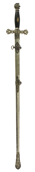 1890s-1910s circa Tyman H. Grover 38" The Henderson Ames Co. Knights Templar Fraternal Sword w/ Scabbard 