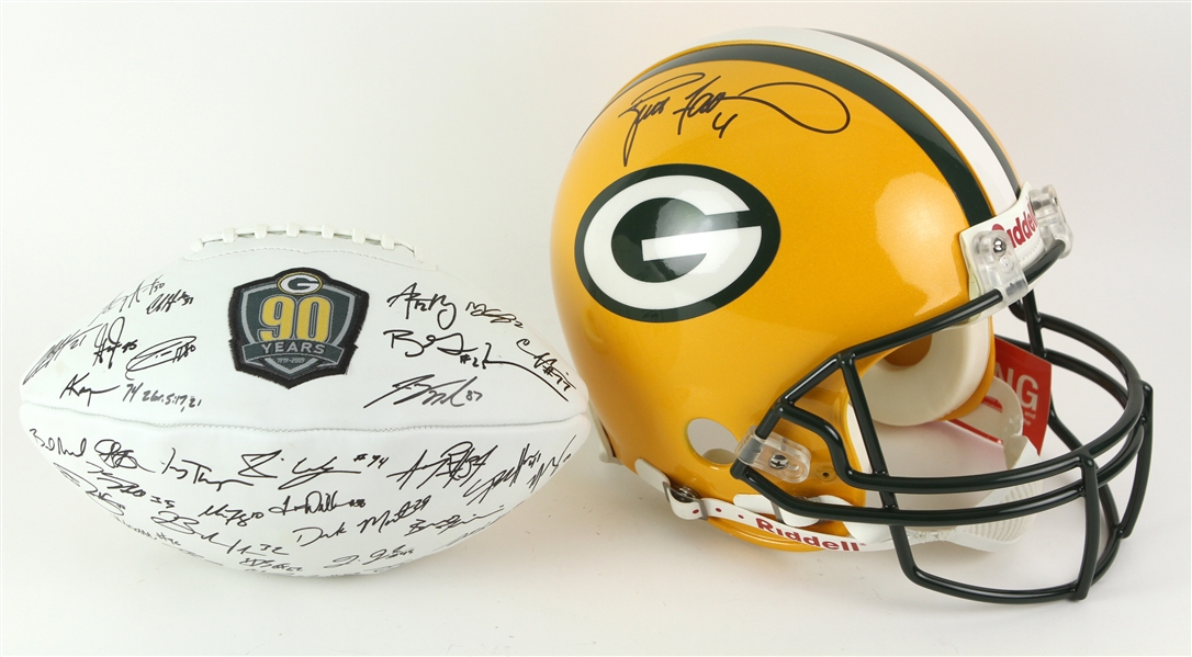 2000s Brett Favre Green Bay Packers Autographed Full Sized Helmet (Favre hologram) + Facsimile Football