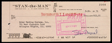 1971 Stan Musial St. Louis Cardinals Signed Personal Check 
