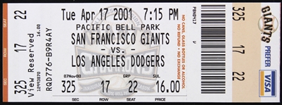 2001 (April 17) Barry Bonds 500th Home Run San Francisco Giants Los Angeles Dodgers PacBell Park Ticket