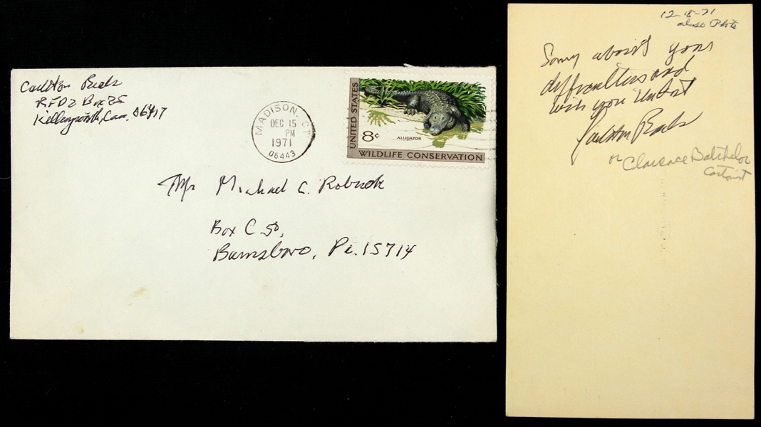 1971 Clarence Batchelor Editorial Cartoonist Signed Government Postcard & Envelope