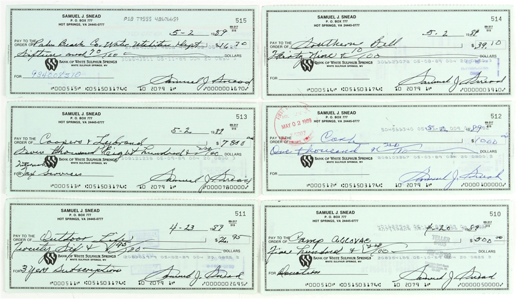 1989 Sam Snead Signed Personal Check Collection - Lot of 10 