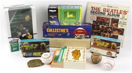 1950s-90s Baseball Rock N Roll Americana Memorabilia Collection - Lot of 15 w/ 1985 Topps Set 1989 Upper Deck Factory Set, The Beatles Second Record, Reggie White Signed Figure