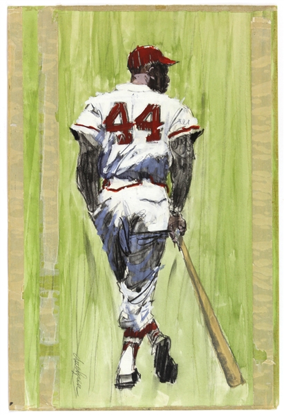 1960-65 circa Hank Aaron Milwaukee Braves Original Illustration Art (13"x22") by Famous Artist Bill Duehren "Creator of the Laughing Indian Logo"
