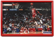 1988 Michael Jordan Chicago Bulls Signed 12" x 18" Framed Slam Dunk Contest Photo *JSA*
