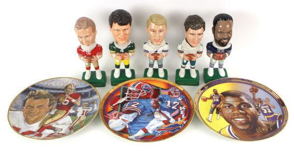 Assortment of Football Bobble Heads & Collector plates (Lot of 18)