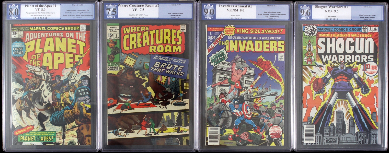 1970-79 Slabbed Comic Book Collection - Lot of 4 w/ Where Creatures Roam, Adventures on the Planet of the Apes, Invaders Annual & Shogun Warriors