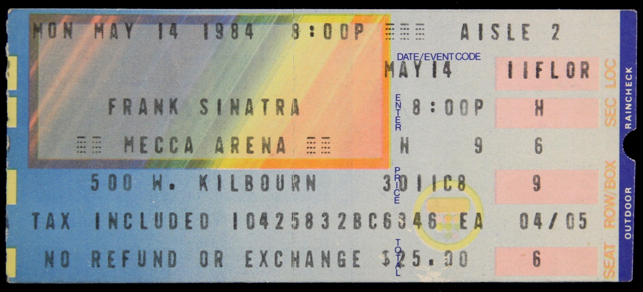 1984 Frank Sinatra Mecca Arena Concert Ticket Stub